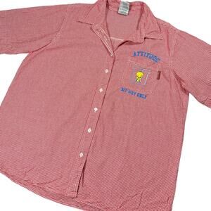 90s Looney Tunes Tweety Bird Embroidered Red Gingham Shirt 18/20W Plus Size